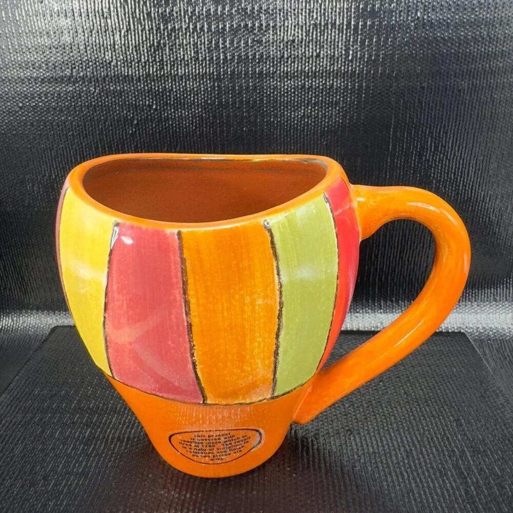 Pier 1 Wavy Stripe Pattern Coffee Mug Cup Set 2 Mugs Cups Oval Multicolored Mugs